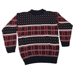 VTG AMERICAN PRIDE Sweater Men S Black Red Geometric ColorBlock 80s 90s MADE USA